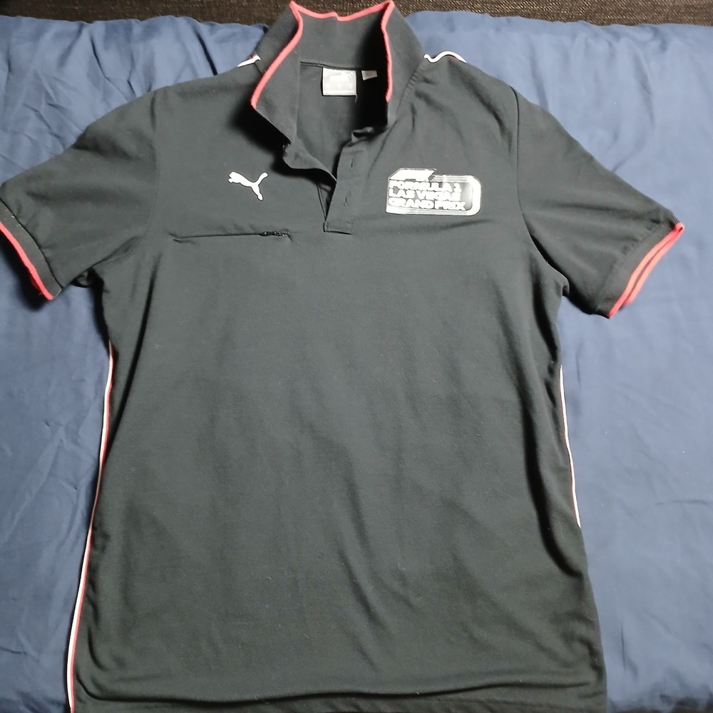 MEN'S Medium PUMA F1 FORMULA 1 LAS VEGAS GRAND PRIX TEAM BLACK POLO SHIRT -AC125